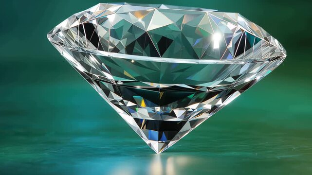 Custom diamond sits on a flat surface and reflects light in various directions while capturing attention with its clarity and shine