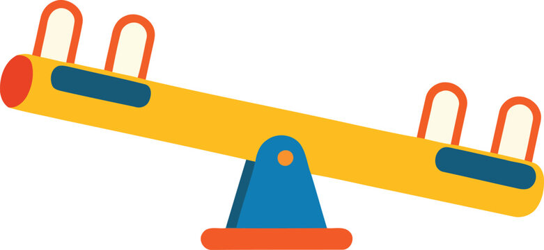 Flat vector illustration of a brightly colored seesaw for children with teeter totter playground children