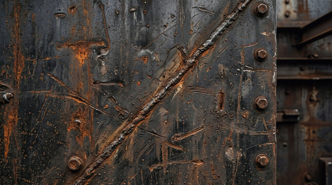 Industrial rusty metal surface with rivets and welded seams industrial corrosion