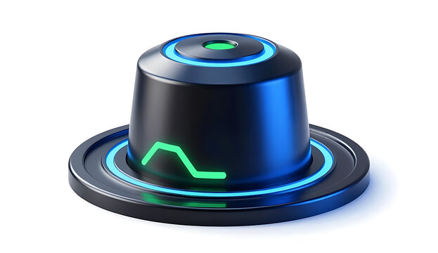 Modern futuristic button with glowing green and blue circular design transparent background