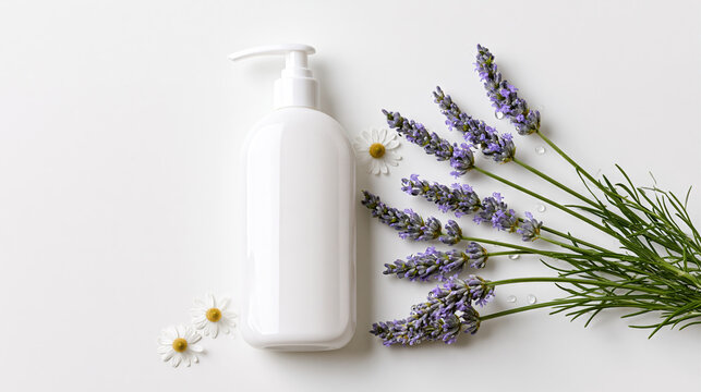 Lavender and Daisy Spray Bottle on White Background