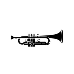 Obraz premium Black silhouette of a classic trumpet musical instrument.