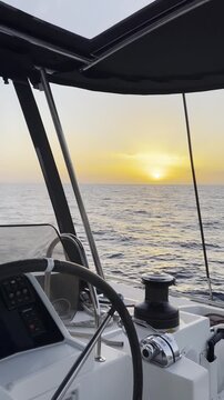 Sailing Yacht Controls and Rigging at Golden Hour