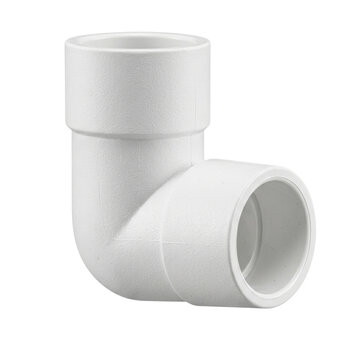 White PVC plastic plumbing elbow joint fitting