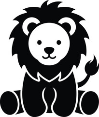 Fototapeta premium Cute adorable baby lion cub sitting cartoon mascot animal character vector illustration
