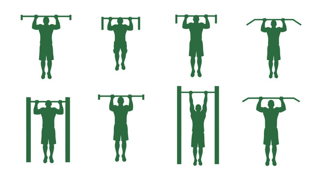 Pull-Up Exercise Silhouette Icon Set