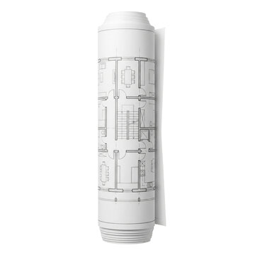 Rolled up architectural blueprint drafting plans document
