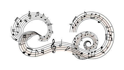 A musical composition of swirling sheet music notes and symbols © Stock Image Paradise