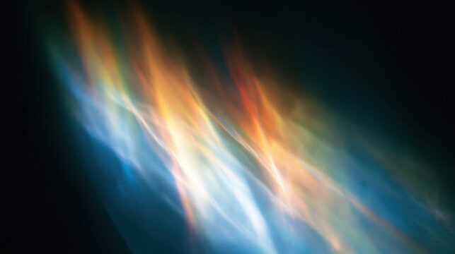 abstract prismatic light refraction dances across dark background creating authentic cinematic rainbow leak