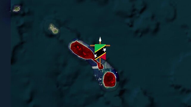 Saint Kitts and Nevis flag superimposed on animated satellite footage of islands in motion