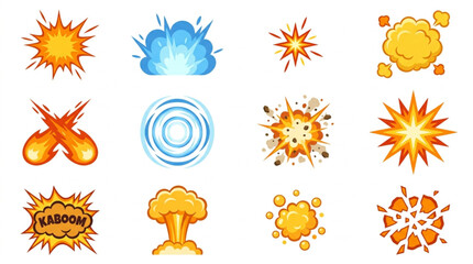 Collection of comic book explosion effects and sound effects. © Dne