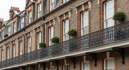 Obraz premium Elegant historic architecture brick facade with balcony and windows
