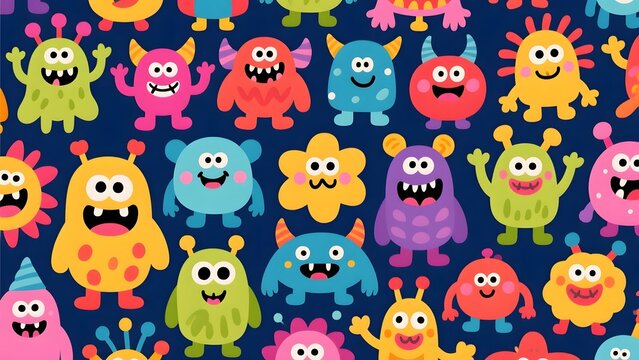 Funny Cartoon Monster Seamless Pattern for Kids Fabric Design
