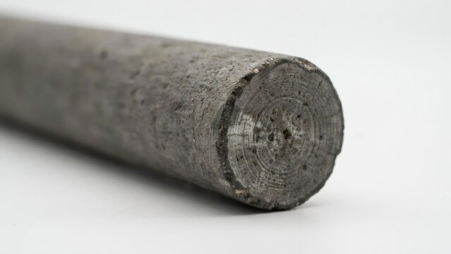 Cylindrical core sample of sedimentary rock isolated on white background