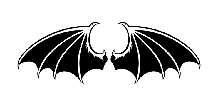 Stylized black vampire bat or dragon wings vector illustration isolated on white background