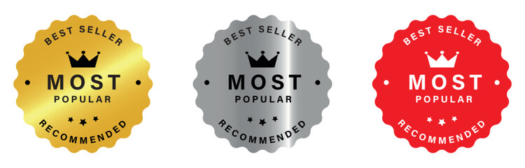 Most Popular Recommended Best Seller Badge Collection Gold Silver and Red Vector Set © muhammad yameen