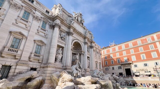 Trevi Fountain baroque marble sculptures and cascading water in Rome