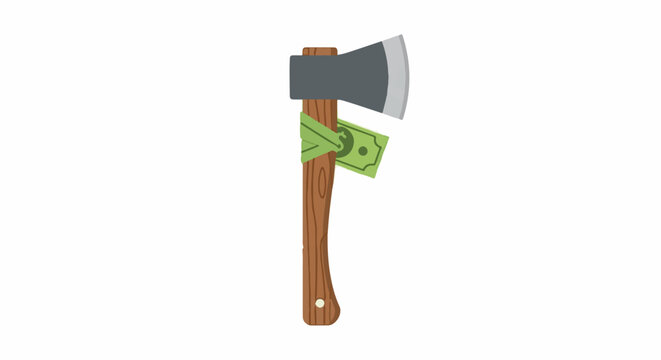 Sharp axe with dollar bill wrapped around handle.