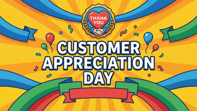 Customer appreciation day celebration banner for retail business loyalty program event honoring clients with gratitude recognition and thank you promotional marketing campaign
