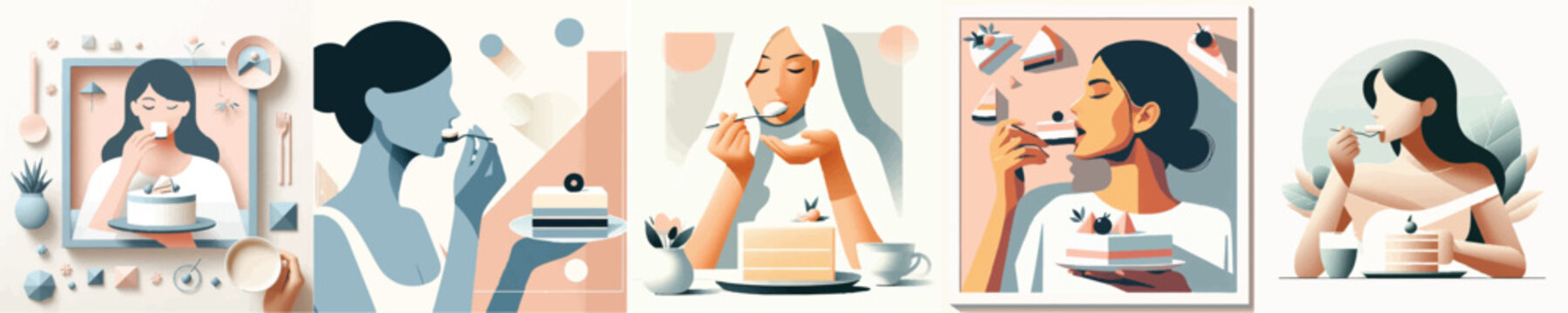 Vector of woman eating a cake