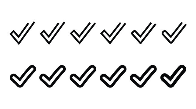 Set of double check mark icons for validation with checkmark verified validation interface