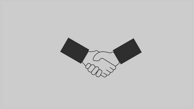 Animated Business Handshake Icon Dropping Down on Gray Background