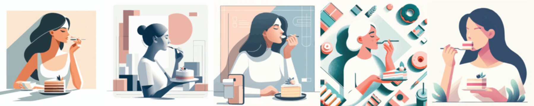 Vector of woman eating a cake
