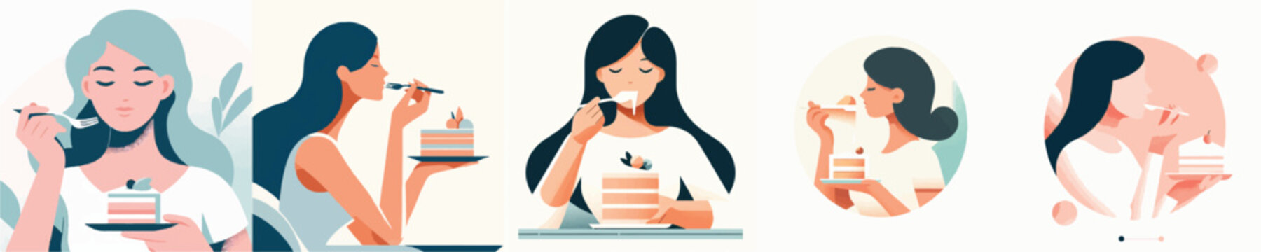 Vector of woman eating a cake