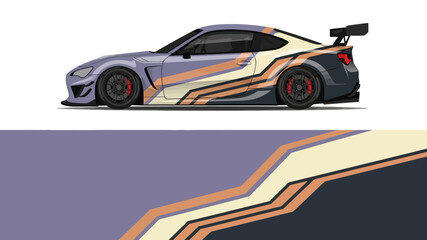 Naklejka premium Stylized side view of a sleek orange and cream sports car with bold stripes.
