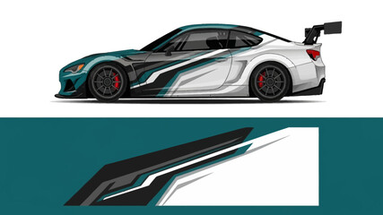 Obraz premium Sleek white racing car with teal accents and dynamic angles.