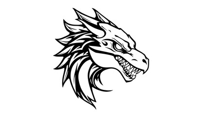 Obraz premium Fierce Dragon Head Illustration Black and White.