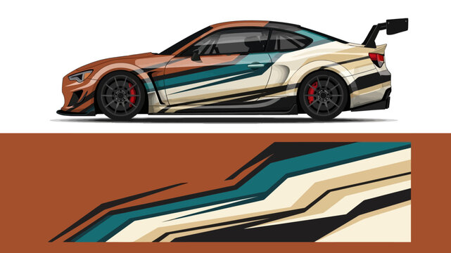 Stylized sports car vector illustration with bold colors and angular lines.