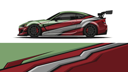 Stylized Red Sports Car with Sleek Aerodynamic Design and Graphic Illustration. © Lailatul