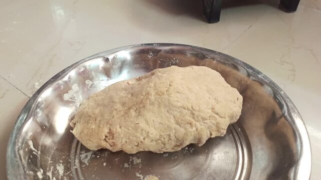Prepared Wheat Flour Dough for Making Roti Inside a Steel Bowl, Close-up