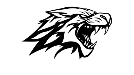 Fototapeta premium Fierce Wolf Head Roaring Aggressive Animal Illustration.