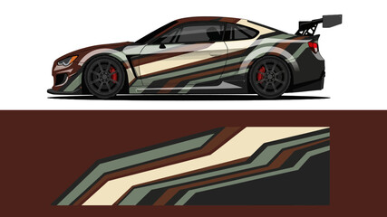 Obraz premium Dynamic stylized race car illustration with bold stripes and aerodynamic design.