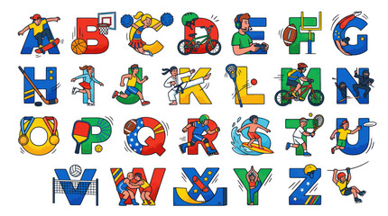 Fototapeta premium Alphabet Of Sports: Illustrated Letters With Athletes and Equipment