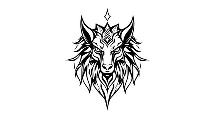 Obraz premium Stylized Wolf Head with Geometric Ornaments and Diamond.