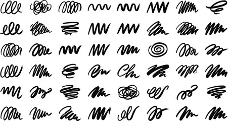 Fototapeta premium Hand drawn black scribble lines and abstract chaotic marker pen doodle strokes collection on white background vector illustration