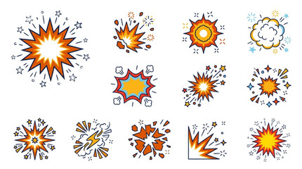 Collection of comic book style explosion effects and bursts. © Rotan