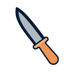 Obraz premium Illustration of a knife with a gray blade and light brown handle on white backdrop