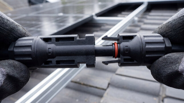 Solar Panel Installation: Connecting Mc4 Connectors For Renewable Energy System On Rooftop