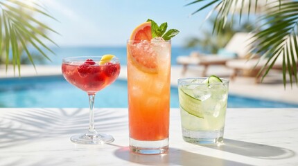 Obraz premium Refreshing Tropical Cocktails By The Luxury Resort Pool