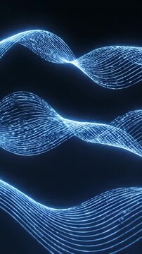 Abstract wave lines dark blue background loop, glowing white-blue sinusoidal lines flowing continuously, audio waveform visualization, seamless tech motion background for music technology brands.