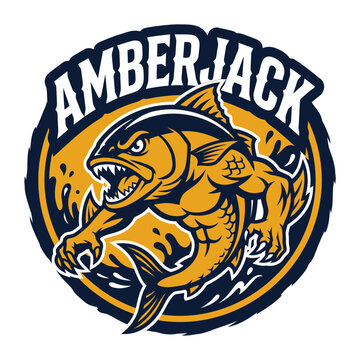 Fierce Anthropomorphic Amberjack Sports Logo Mascot