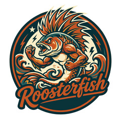 Fototapeta premium Muscular Anthropomorphic Roosterfish Mascot Logo Illustration