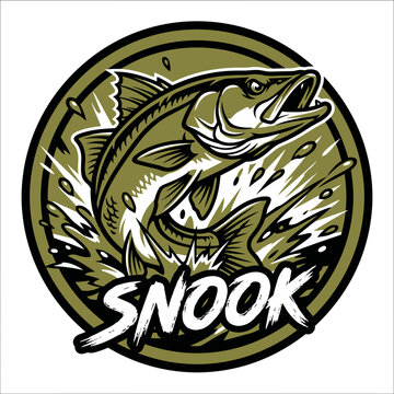 Snook fish jumping out of water circular logo vector