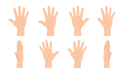 Fototapeta premium Set of cartoon human hands in open palm front and side views