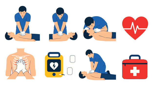 CPR and first aid emergency response vector set