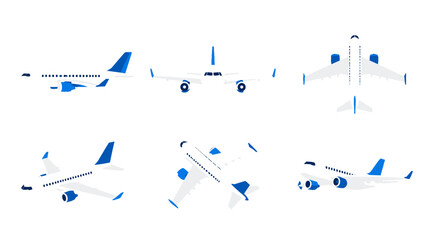 Naklejka premium Passenger airplane set in multiple views on white background
